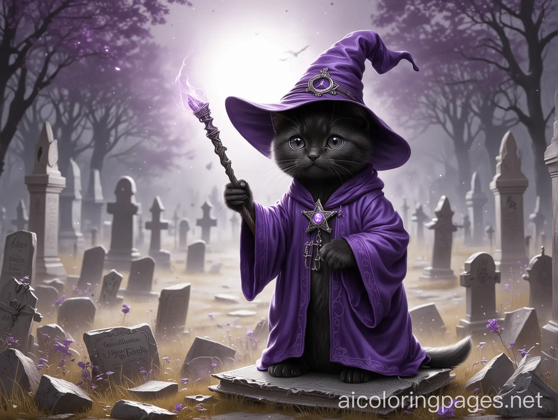 Wizard-Kitten-Casting-Healing-Spell-in-Graveyard