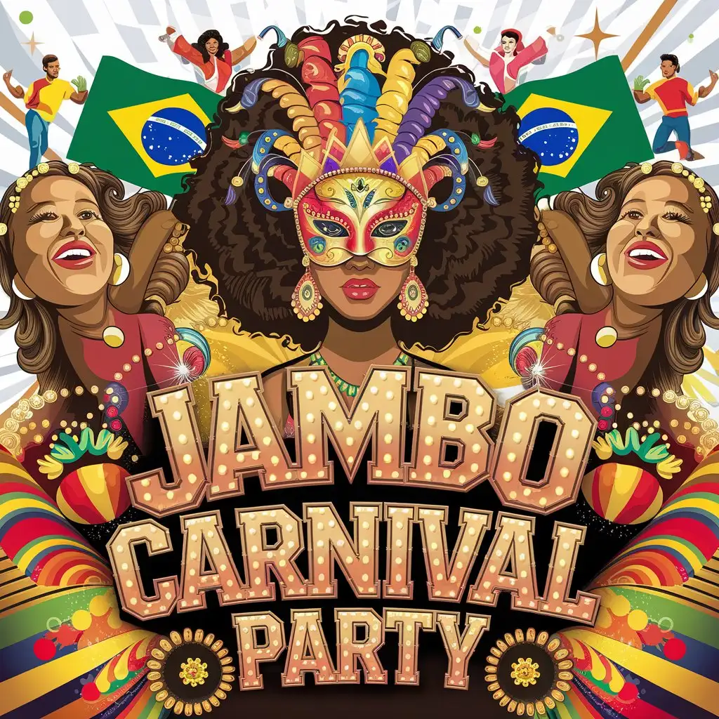 LOGO Design for Jambo Carnival Party Afro Woman Venetian Carnival Mask and Brazilian Dancers Theme