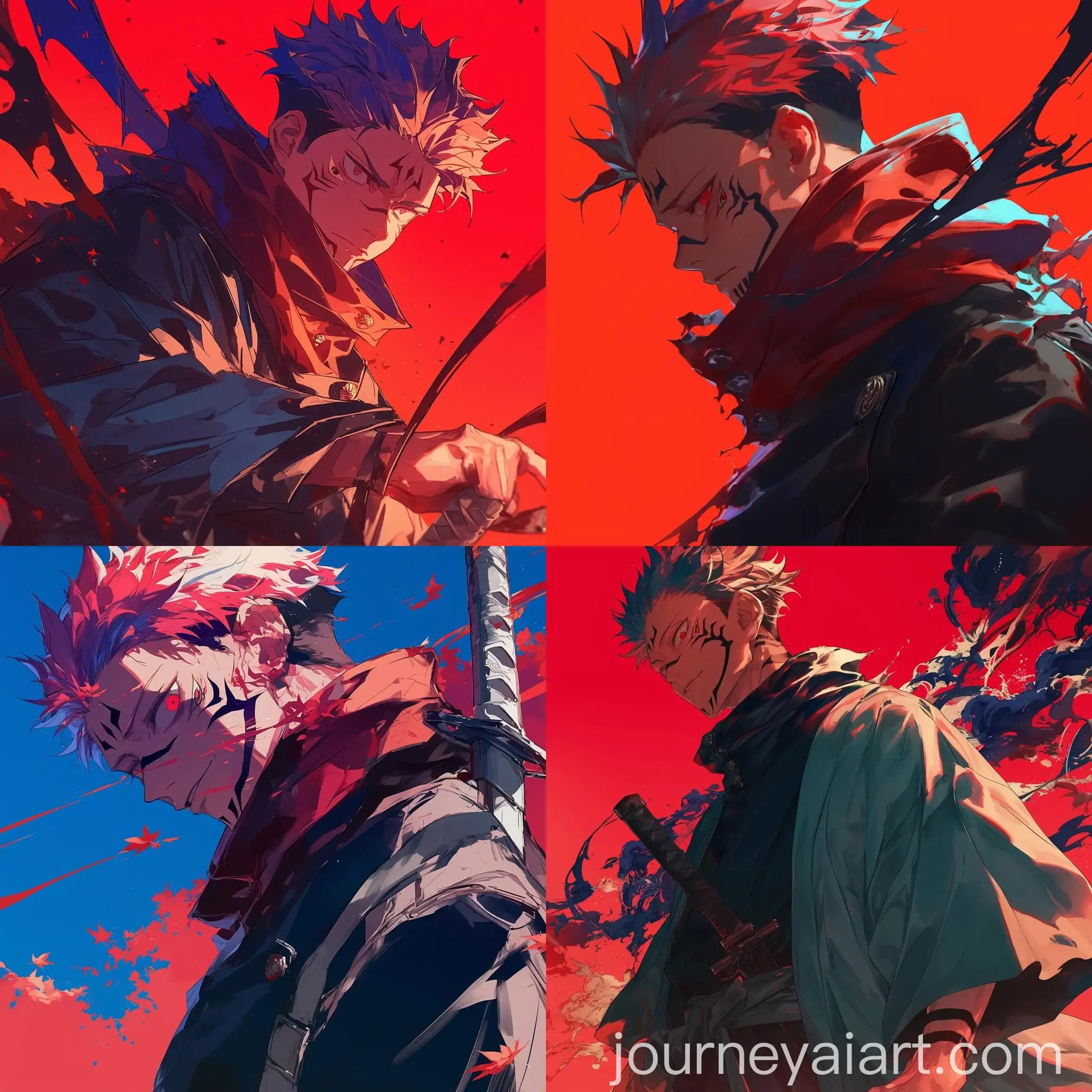 Ryomen-Sukuna-Character-in-Fight-Position-on-Red-Sky-Background
