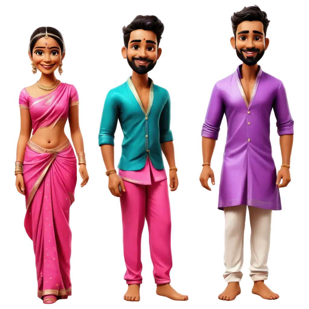 Exquisite-South-Indian-Wedding-Caricature-PNG-Bride-in-Pink-Saree-and-Groom-in-Lungi