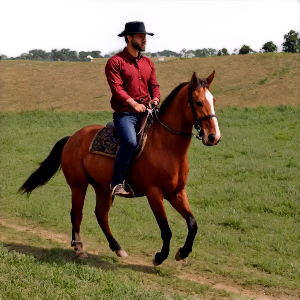 PNG-Image-A-Man-Riding-a-Horse-in-a-Rural-Area