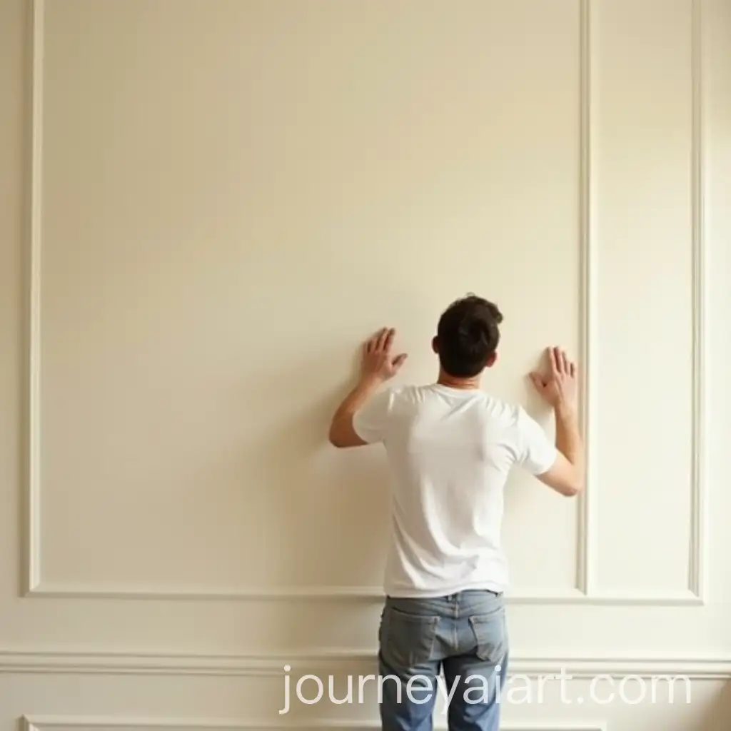 Man-Applying-CreamColored-Wallpaper-in-a-Photorealistic-Interior