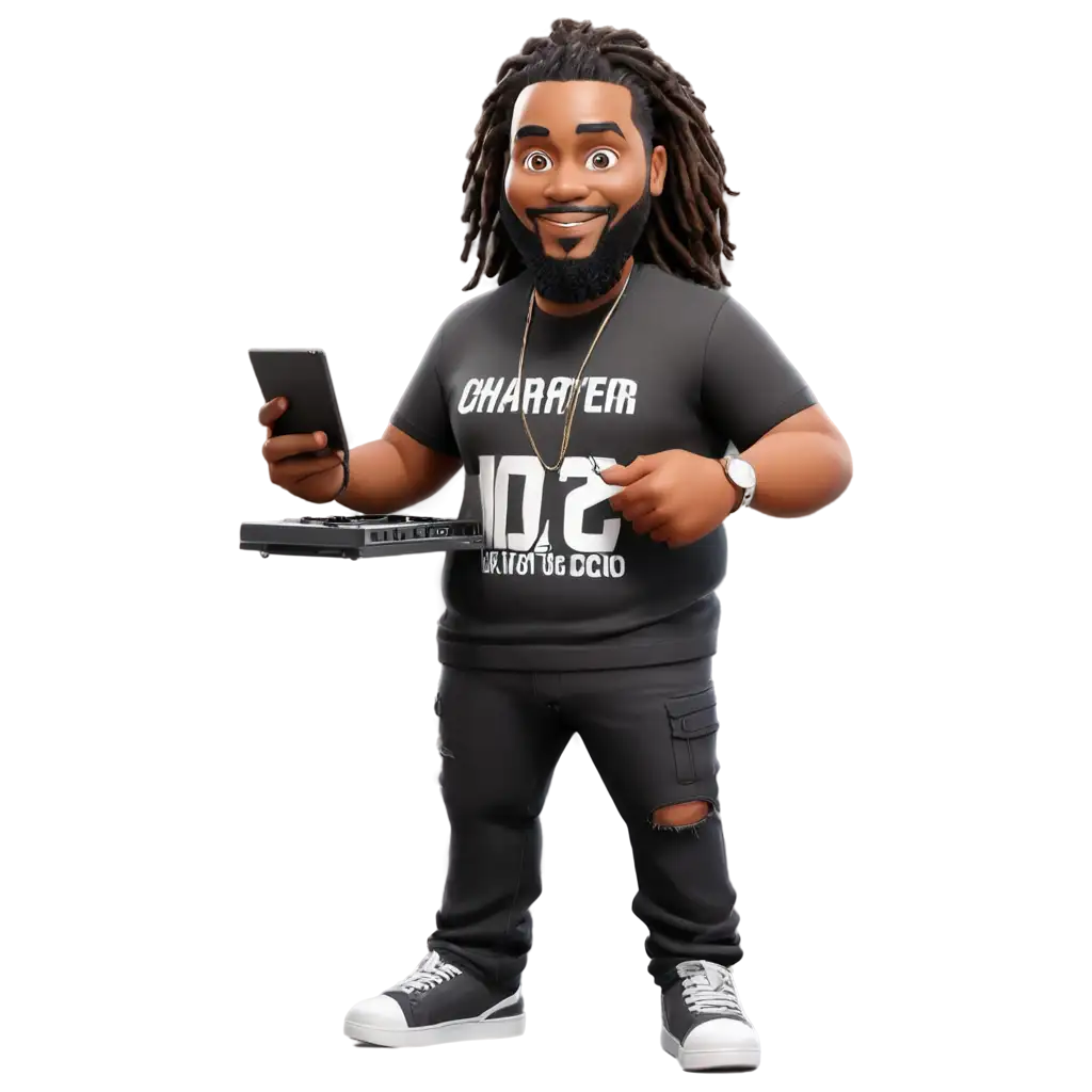 3D-PNG-of-African-American-DJ-with-Dreadlocks-Full-Beard-and-DJ-Console-DJ-BIGPOPPA-Design