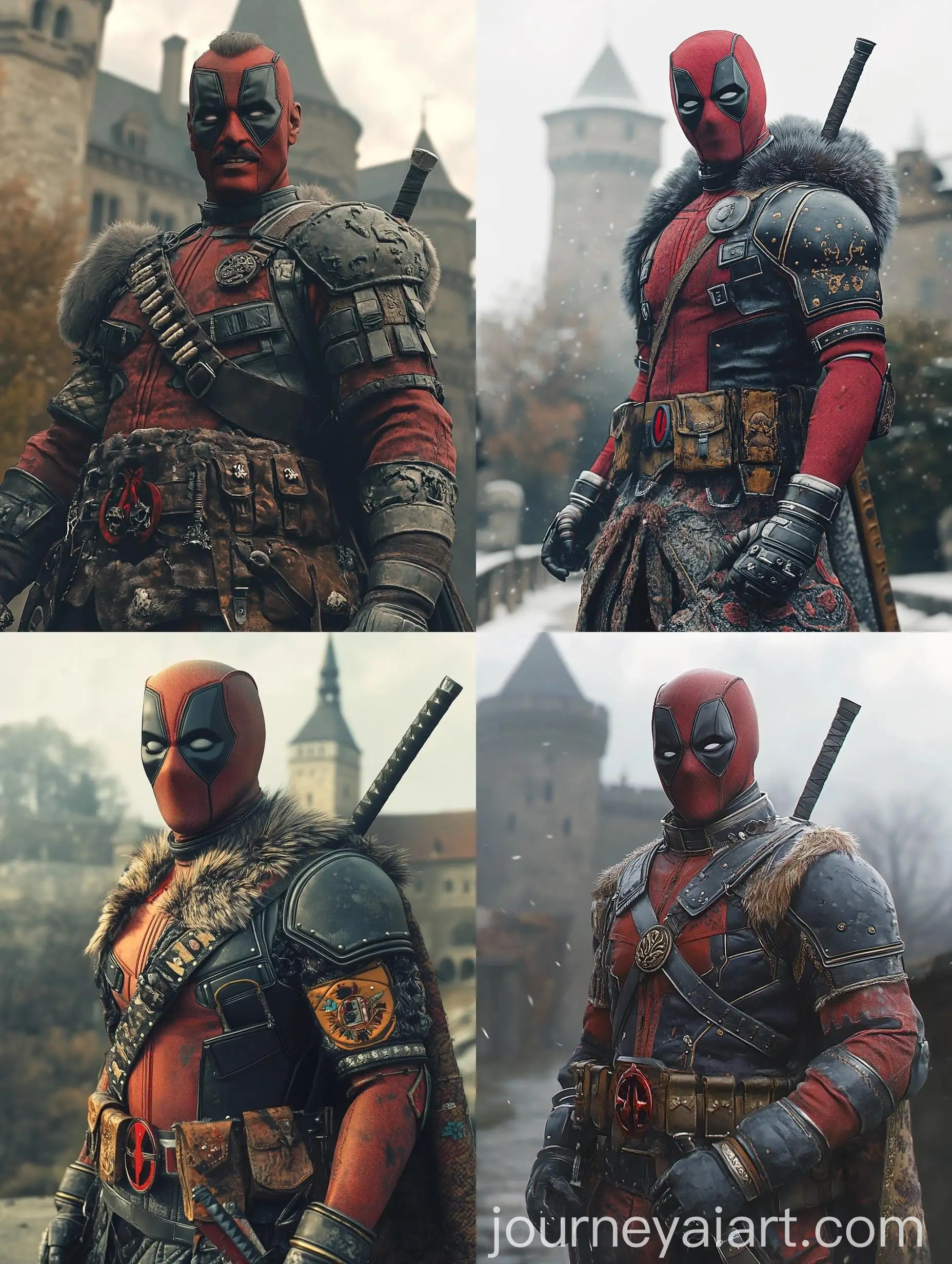 Hungarian-Hussar-in-Deadpool-Suit-at-Historic-Castle