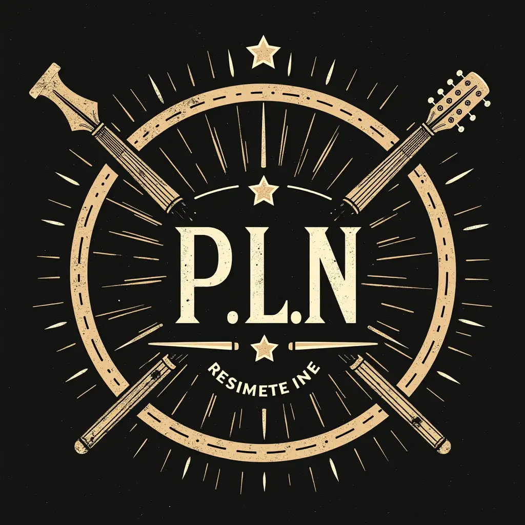 music brand name P.L.N logo vintage style with a touch of modernity, cinema, creativity