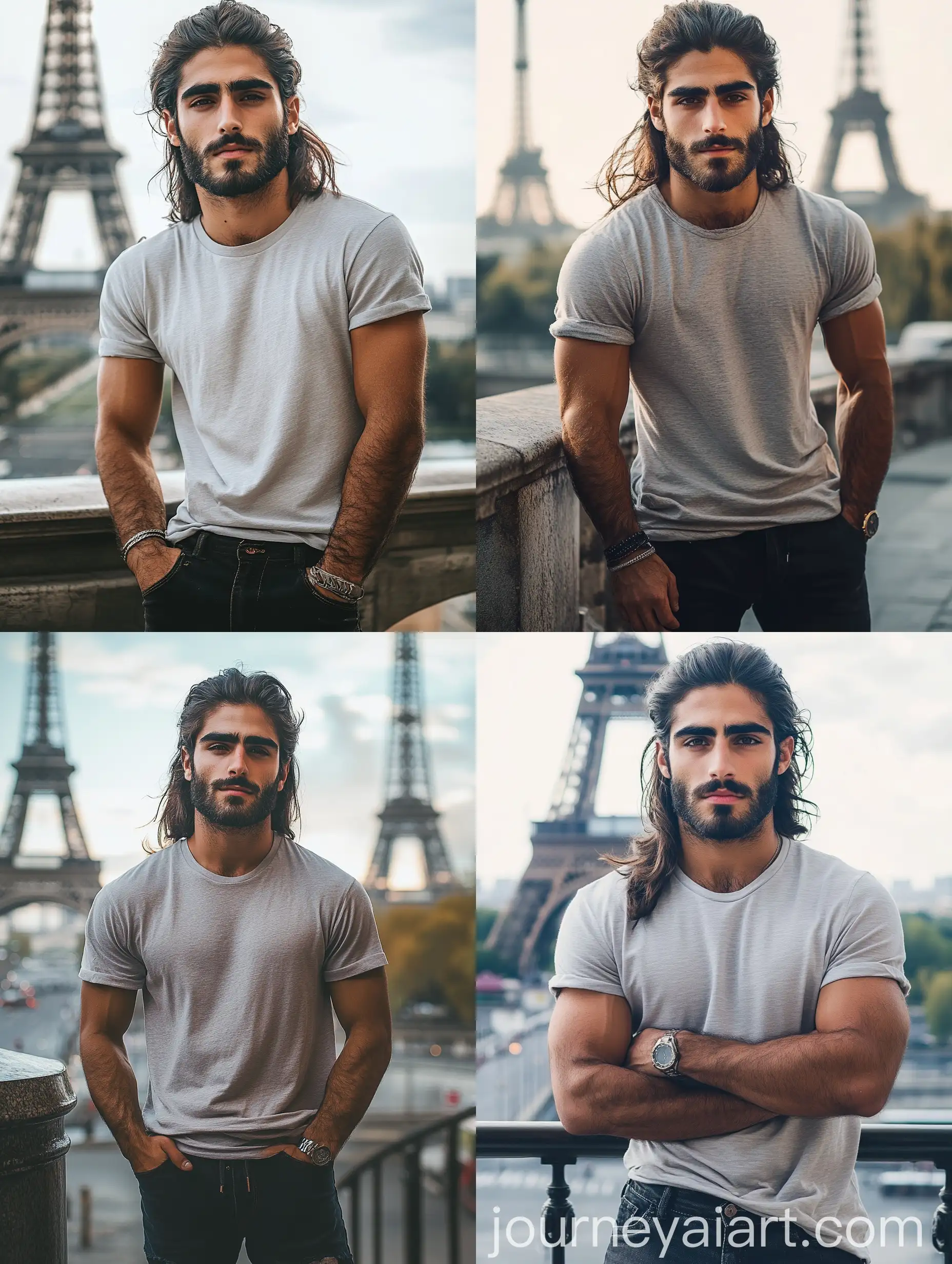 Arab-Man-in-Casual-Attire-Standing-Before-Eiffel-Tower