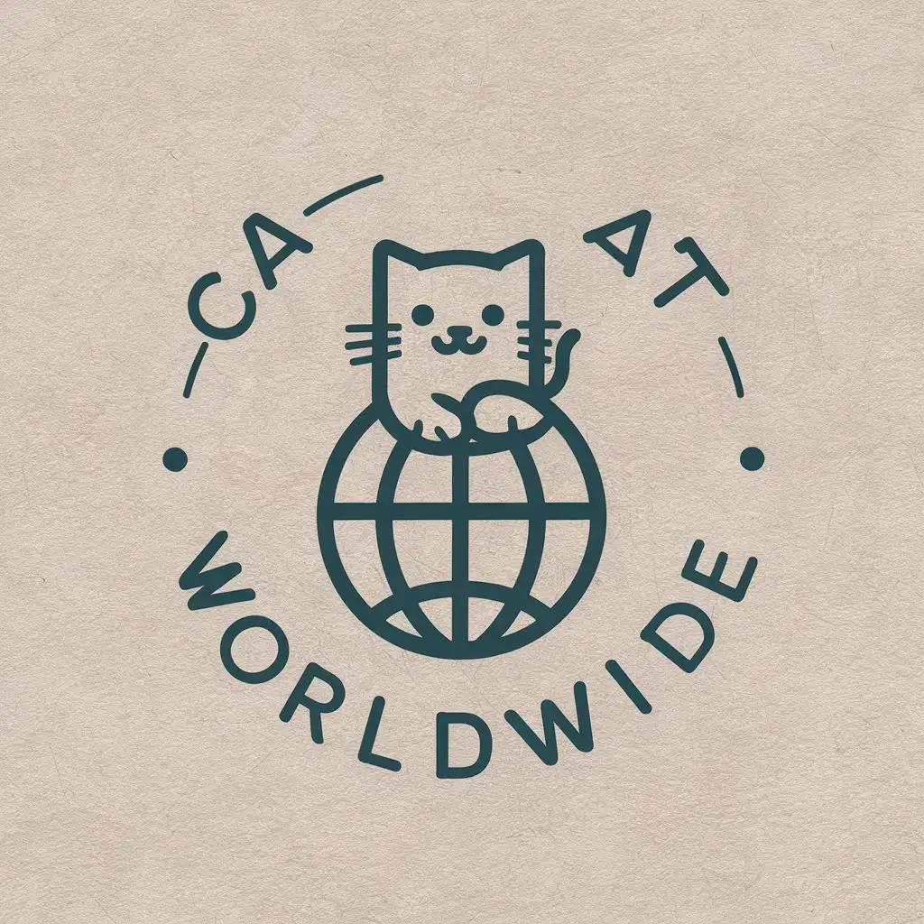 LOGO-Design-For-Cat-Worldwide-Cat-Sitting-on-Globe-in-Vector-Style