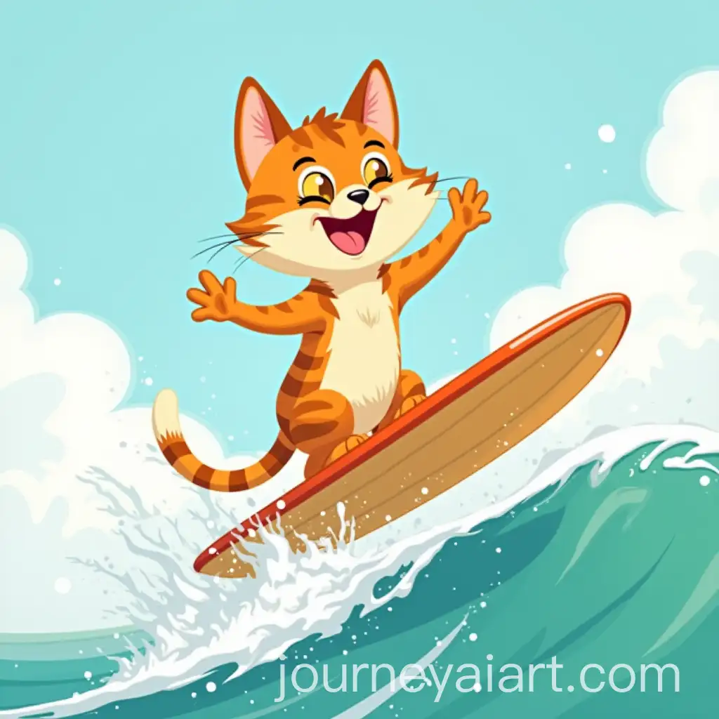 CatAI-Image-Prompt-Expansion-Surfing-in-Disney-Style-Artwork
