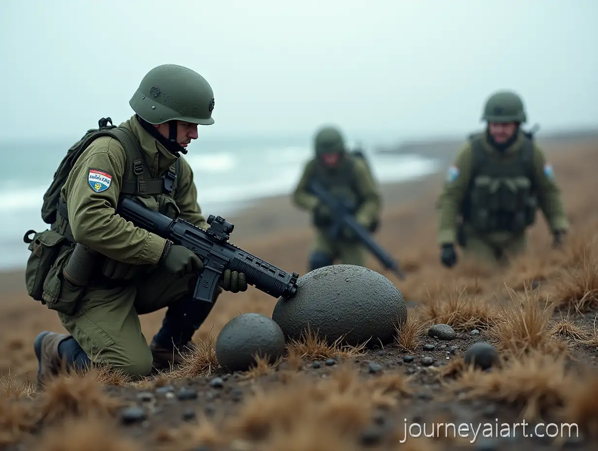 Three-Ukrainian-Sappers-Neutralizing-AntiTank-Mine-on-Black-Sea-Coast-Near-Rybakovka
