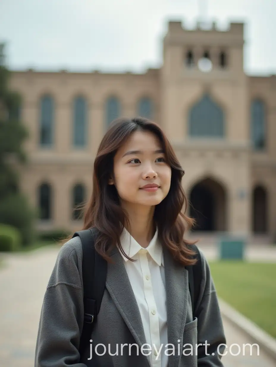 Asian-College-Student-Waiting-Outside-University-Building