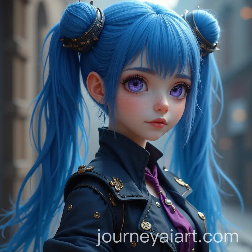 Teenage-Girl-with-Blue-Hair-in-Arcane-Steampunk-Outfit