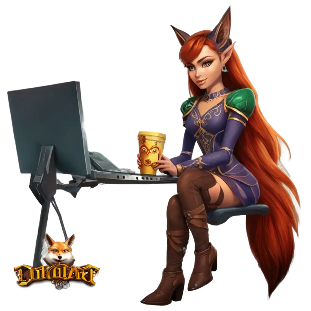 Elf-with-Red-Hair-and-Brown-Eyes-from-World-of-Warcraft-Sitting-by-a-Computer-PNG-Image