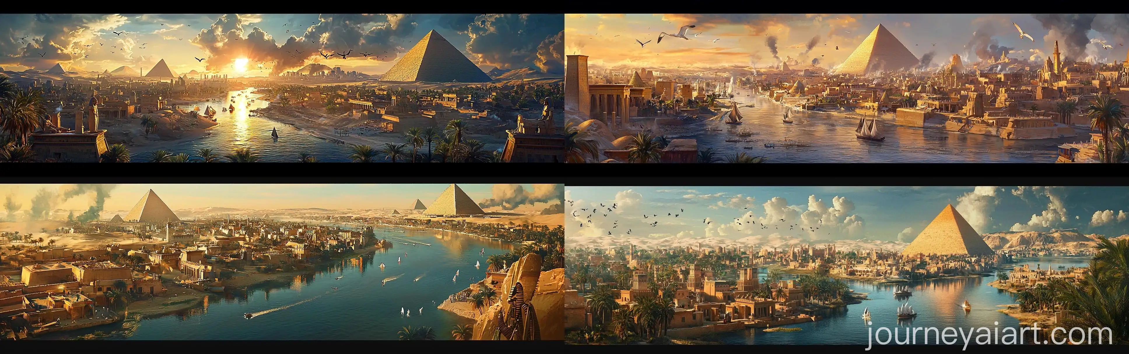 Drone-View-of-Ancient-Egypt-Giza-Pyramid-and-Vintage-Village-by-Nile-River