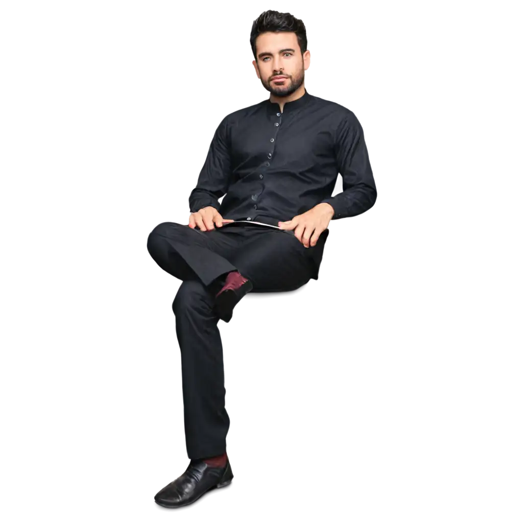 PNG-Image-of-a-Man-Sitting-in-a-Chair-Wearing-Shalwar-Kamiz-HighQuality-Visual-Representation