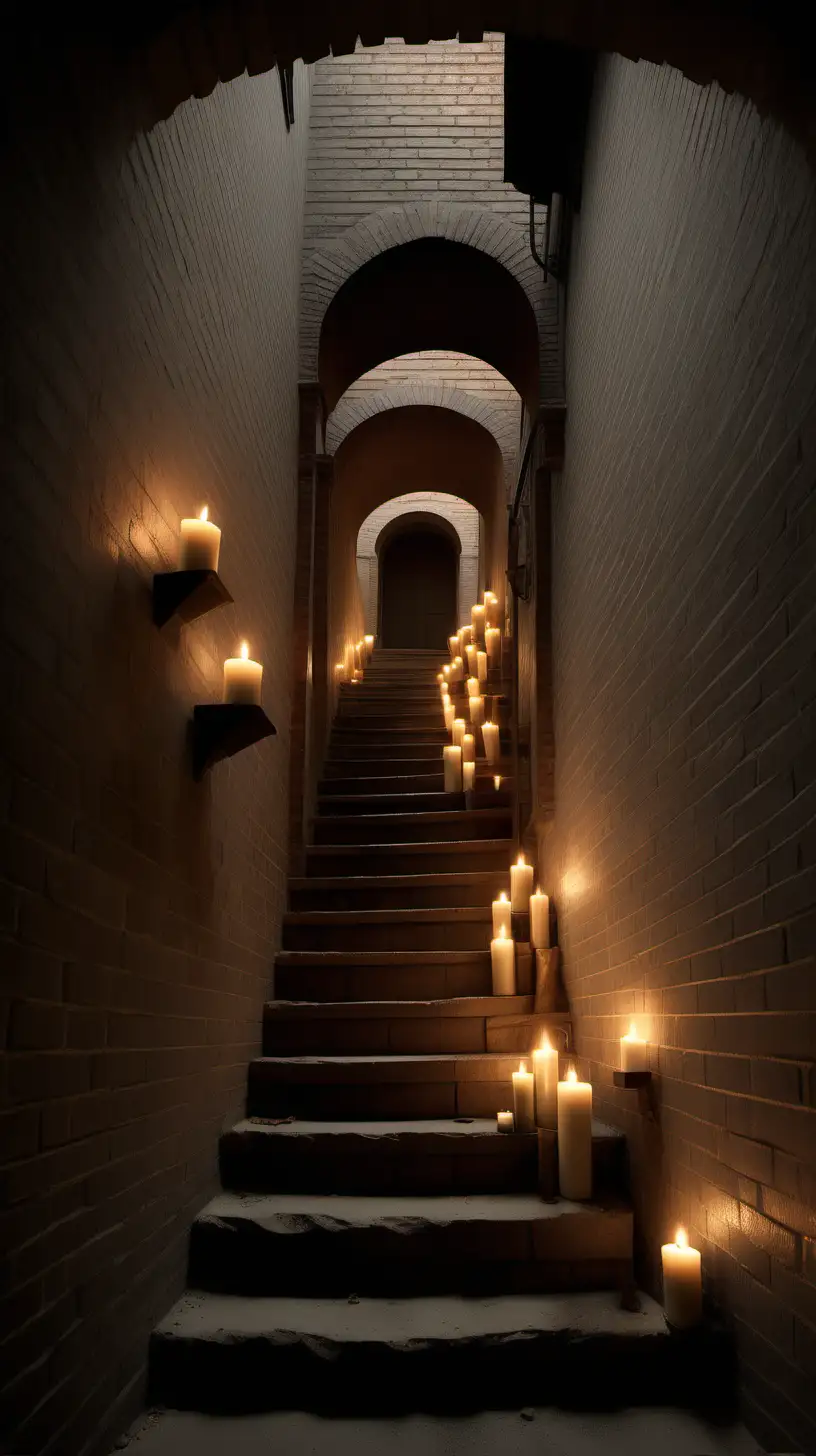 View through Doorway Ascending Candlelit Staircase in Schloe Style