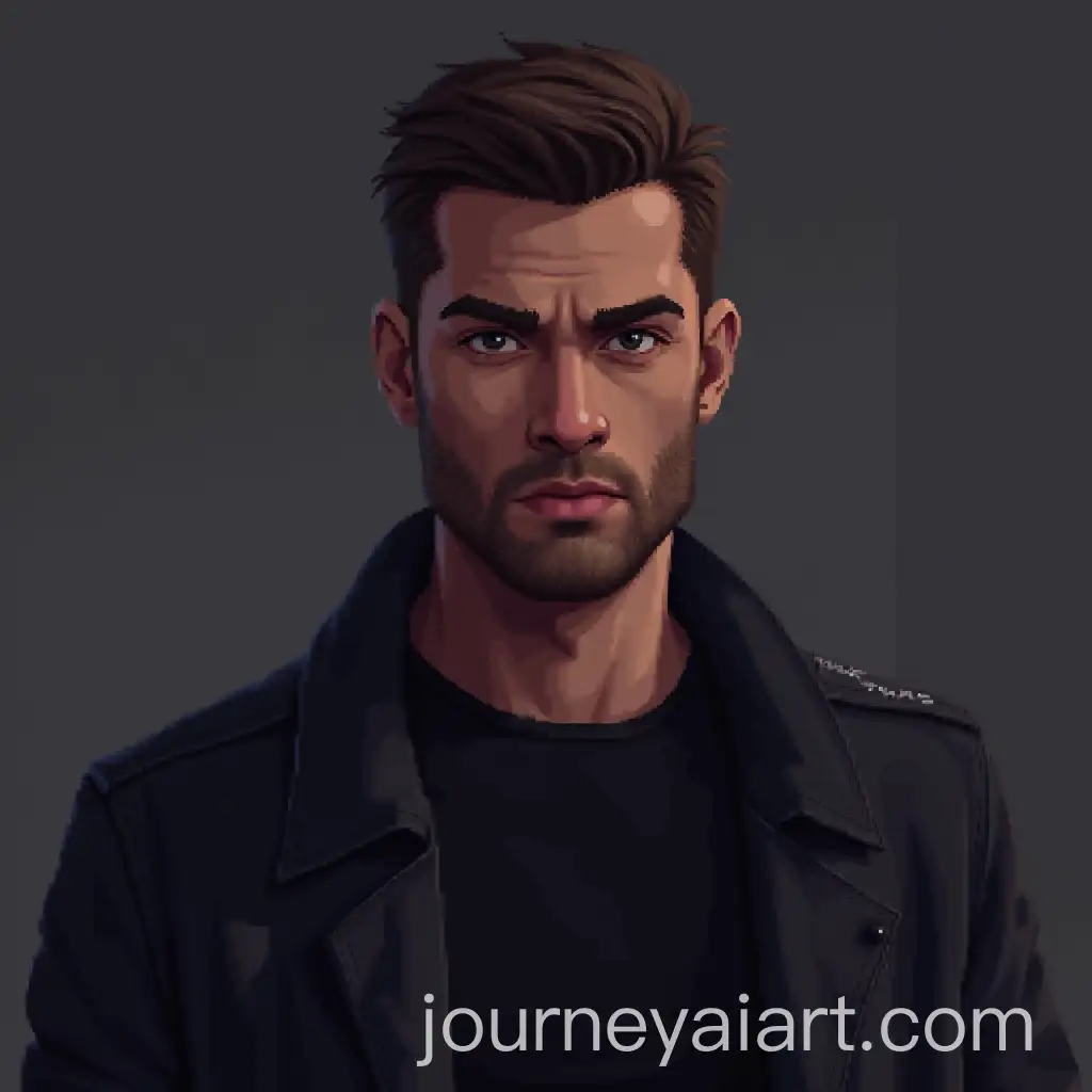 CloseUp-of-a-Muscular-Man-in-Black-Shirt-Pixel-Art