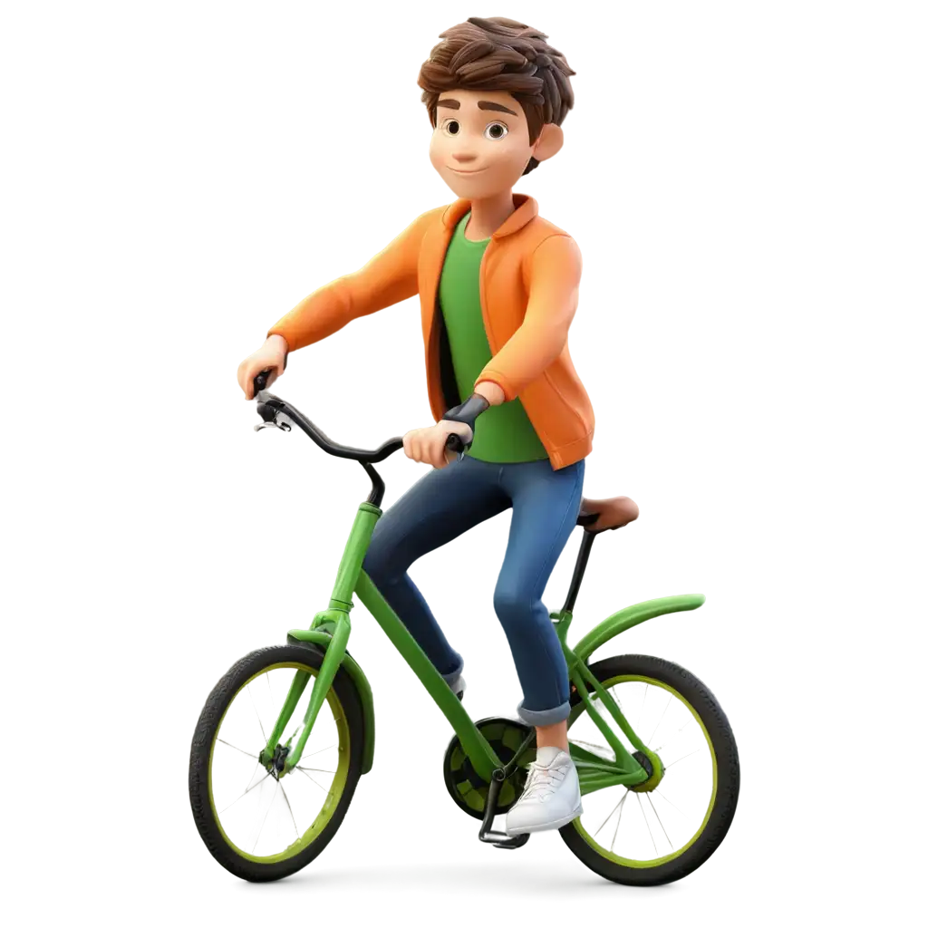 3D-PNG-Image-of-Boy-Riding-Orange-and-Green-Bicycle-on-One-Tire