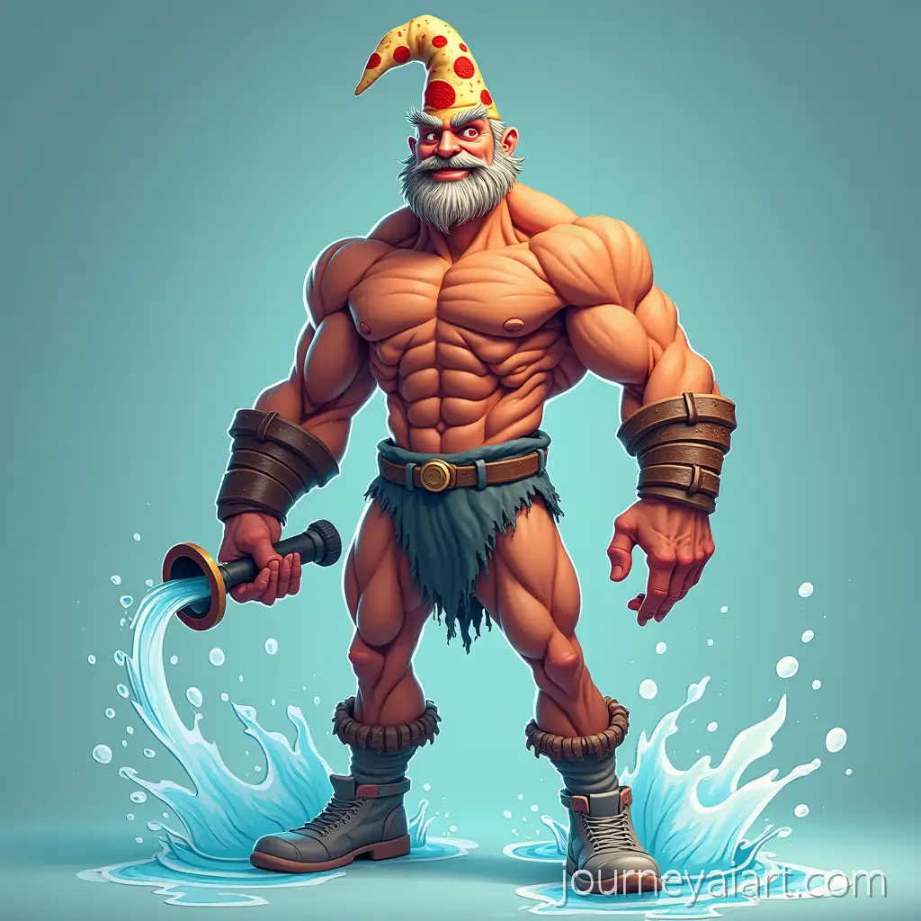 Giant-Water-Man-with-Red-Laser-EyesWater-Man-AI-Image-and-Spiked-Wooden-Weapon-in-a-3D-Cartoon-Style
