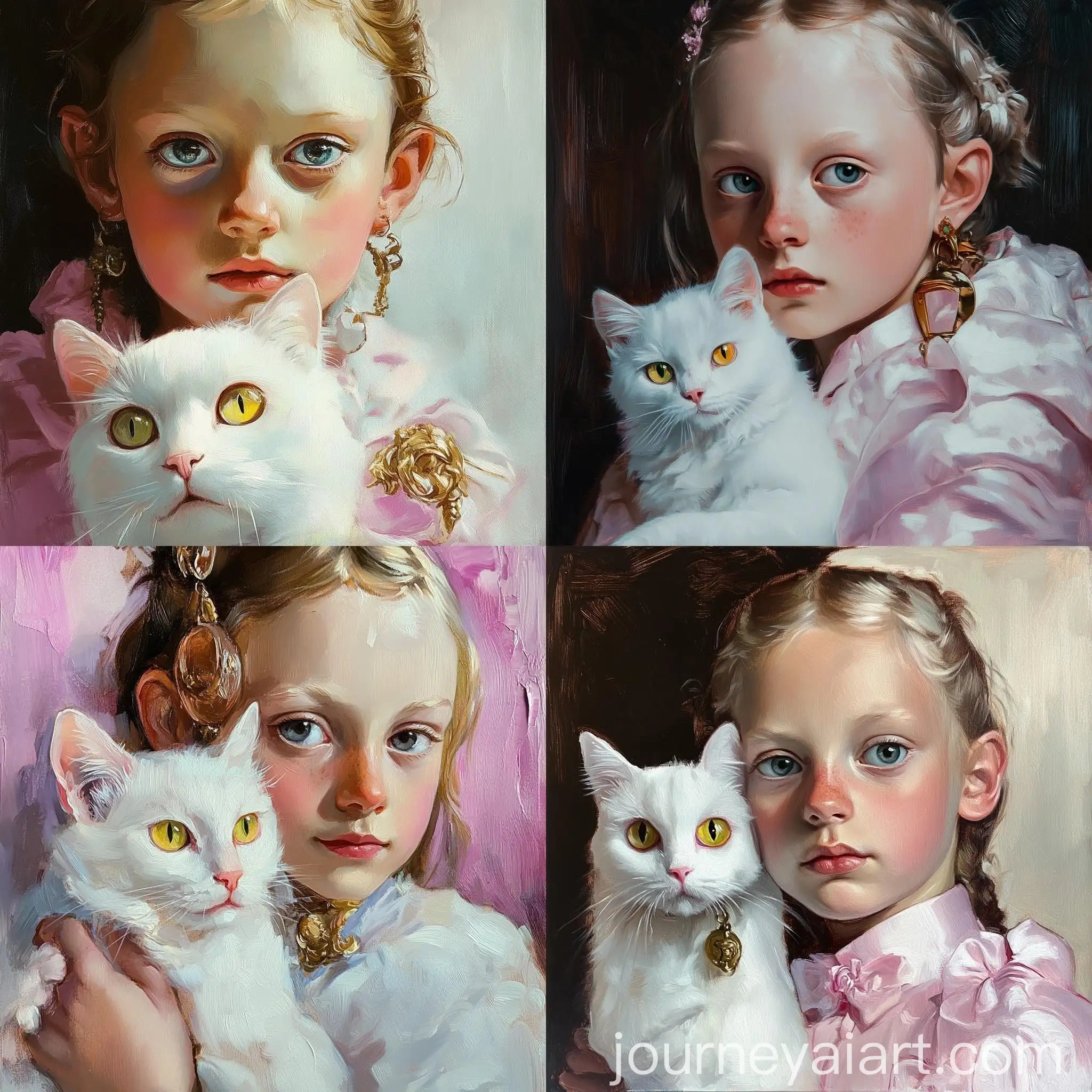 Oil-Painting-Portrait-of-a-Girl-with-a-Bright-White-Cat
