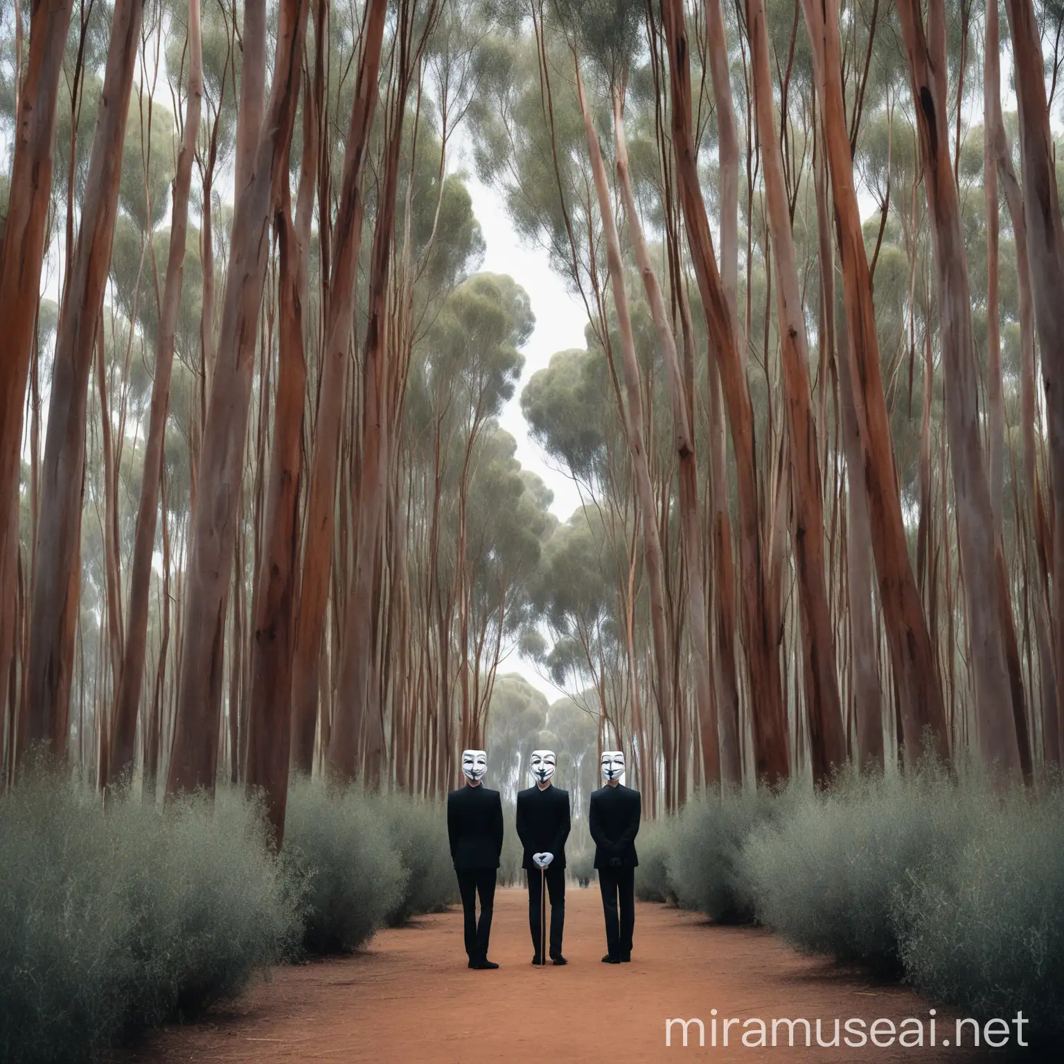 Anonymous Men Among Eucalyptus Trees