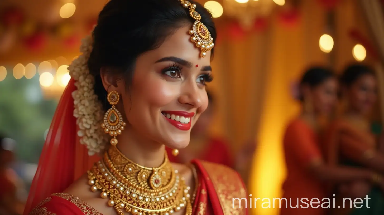 Beautiful Indian Women Wearing Gold Jewelry in a Joyful Celebration