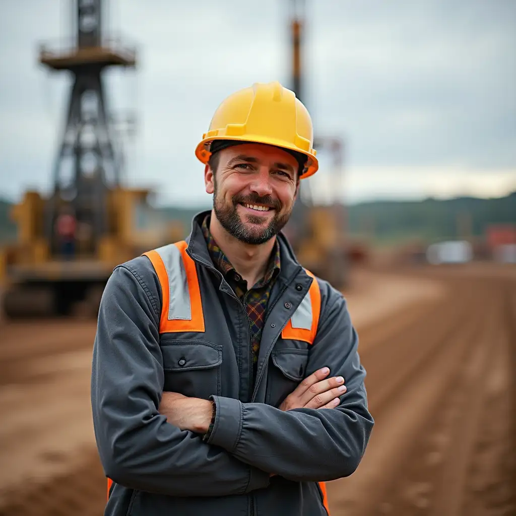 a petroleum geologist in a hard hat at work