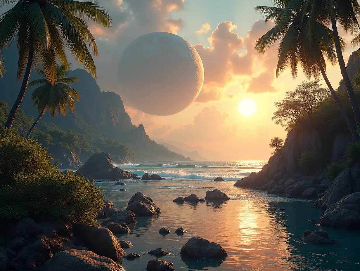 Create for me a photorealistic image of Paradise on another planet