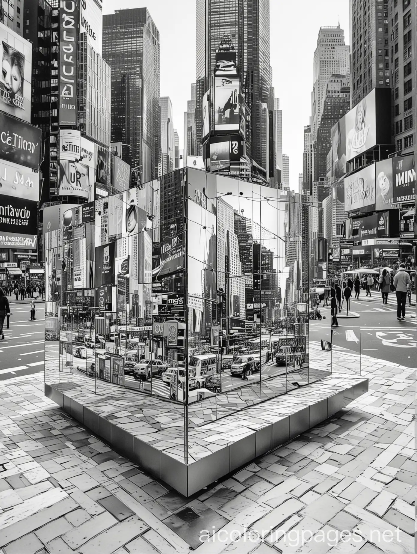 Mirror-Cube-in-Times-Square-Coloring-Page