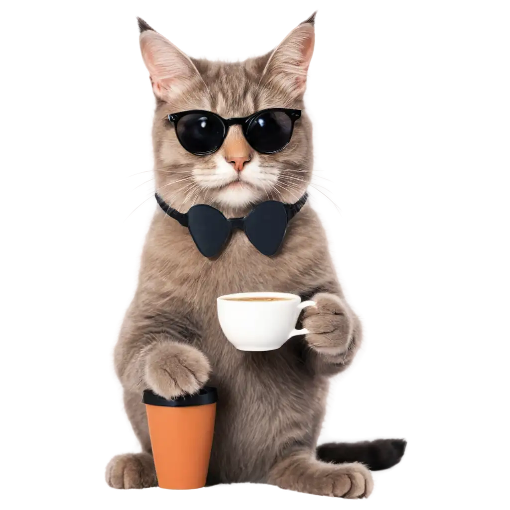 Stylish-Cat-Wearing-Sunglasses-and-Drinking-Coffee-PNG-Image