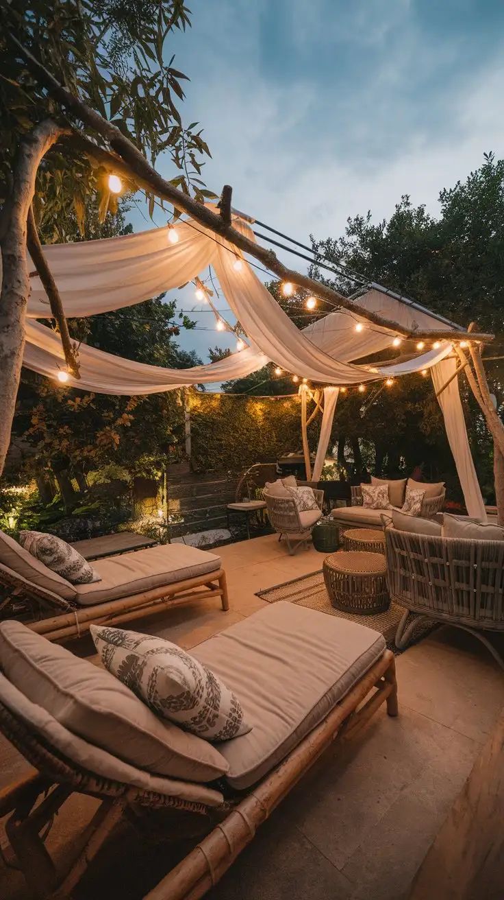 Bohemian-Outdoor-Patio-with-Natural-Branch-Canopy-and-Cozy-Lounge-Chairs