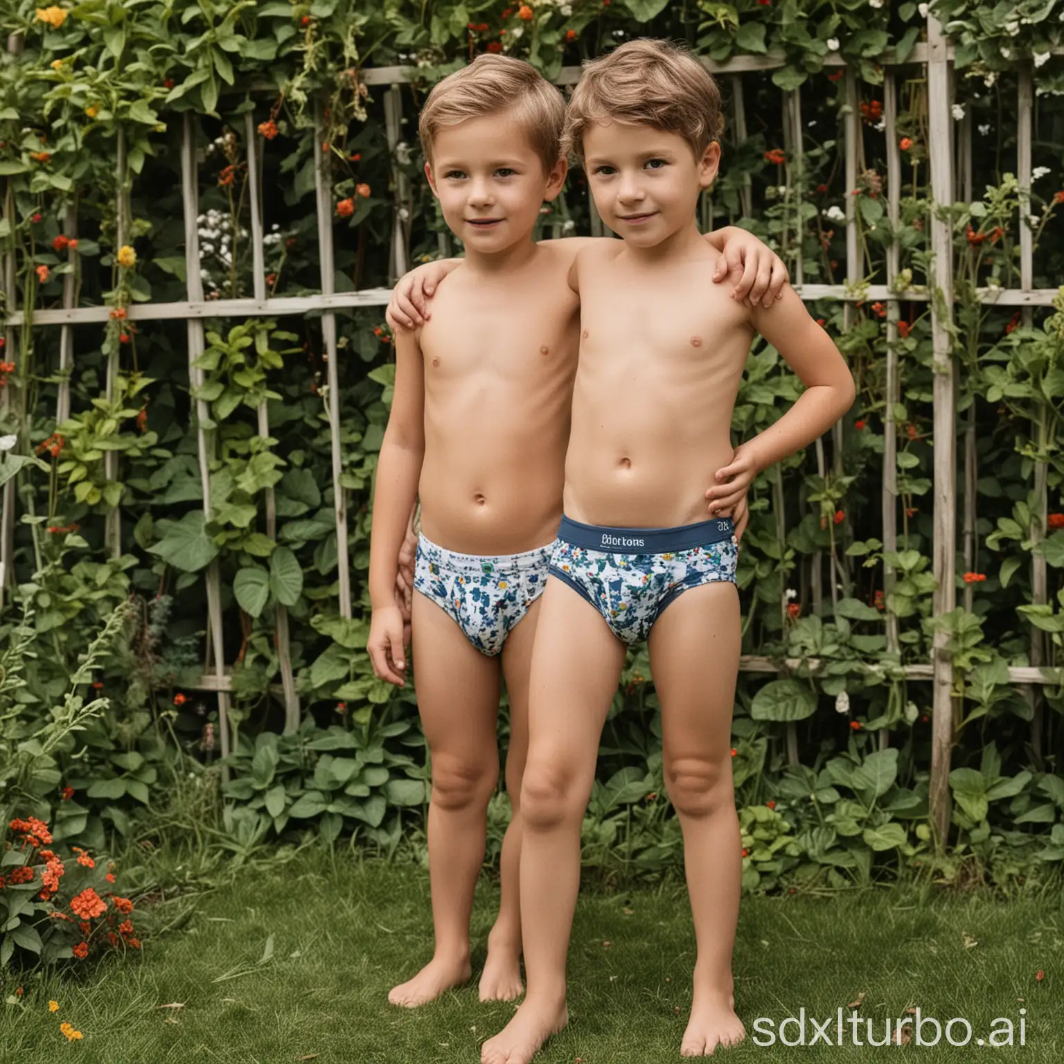 Boys-Playing-in-Underwear-in-Garden