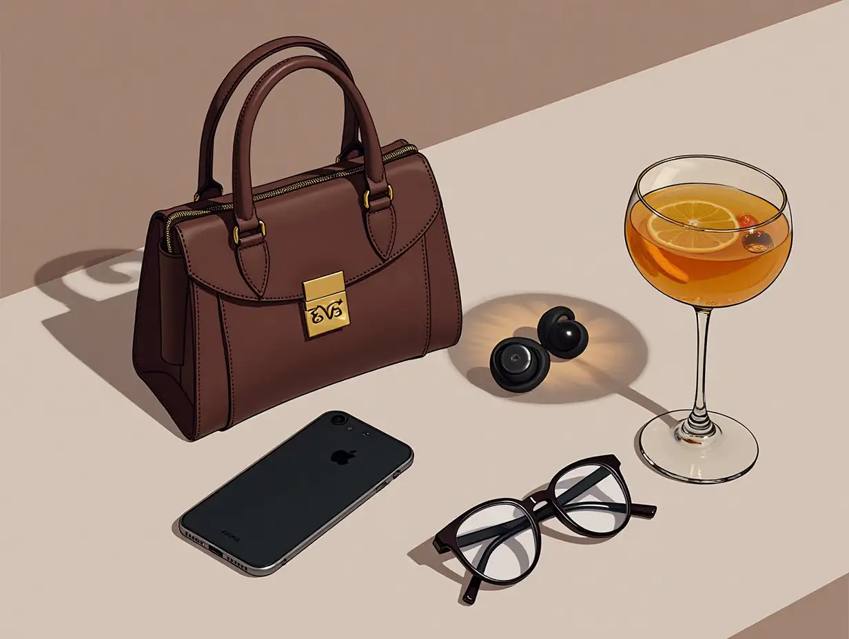Ekaterina Accessories:phone, bag, cocktail, wireless headphones, glasses