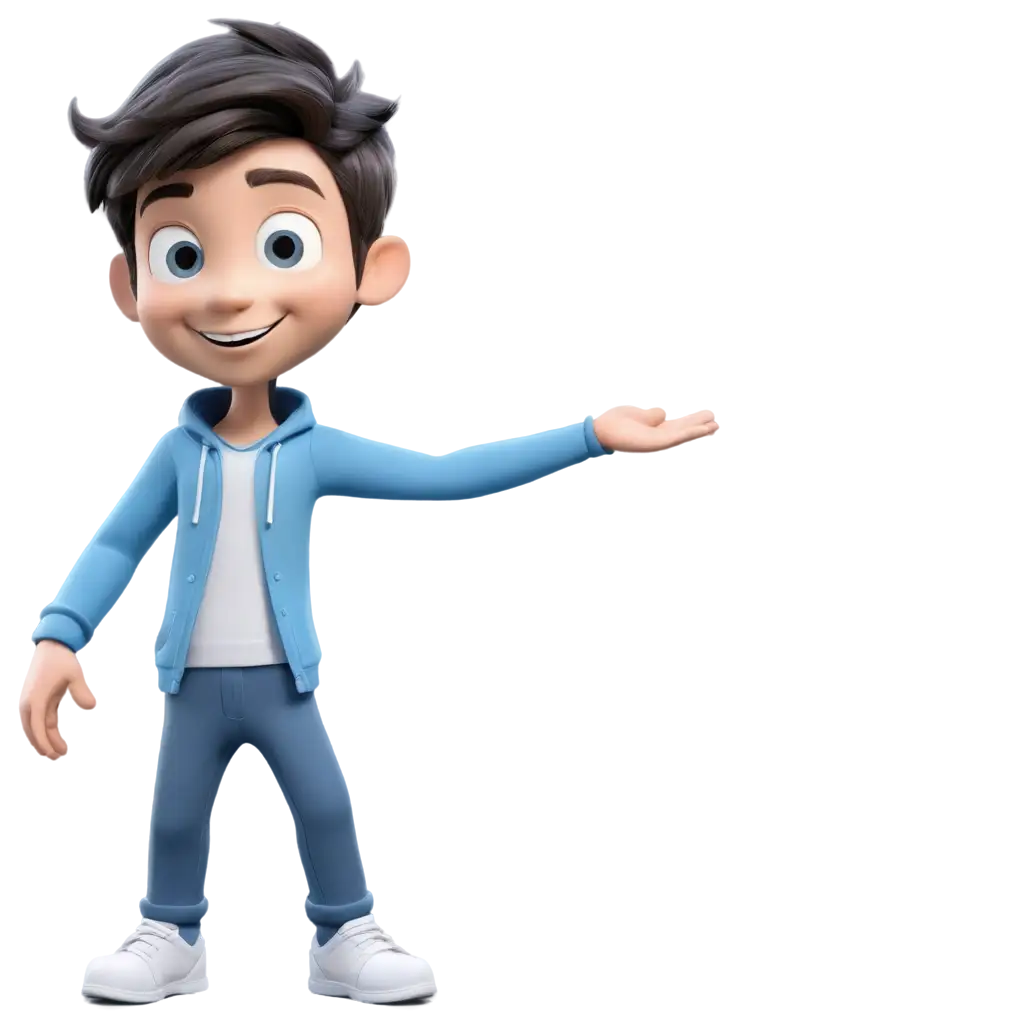 PNG-Animation-Blue-Smiling-Boy-Modeling-with-Something-in-Hands