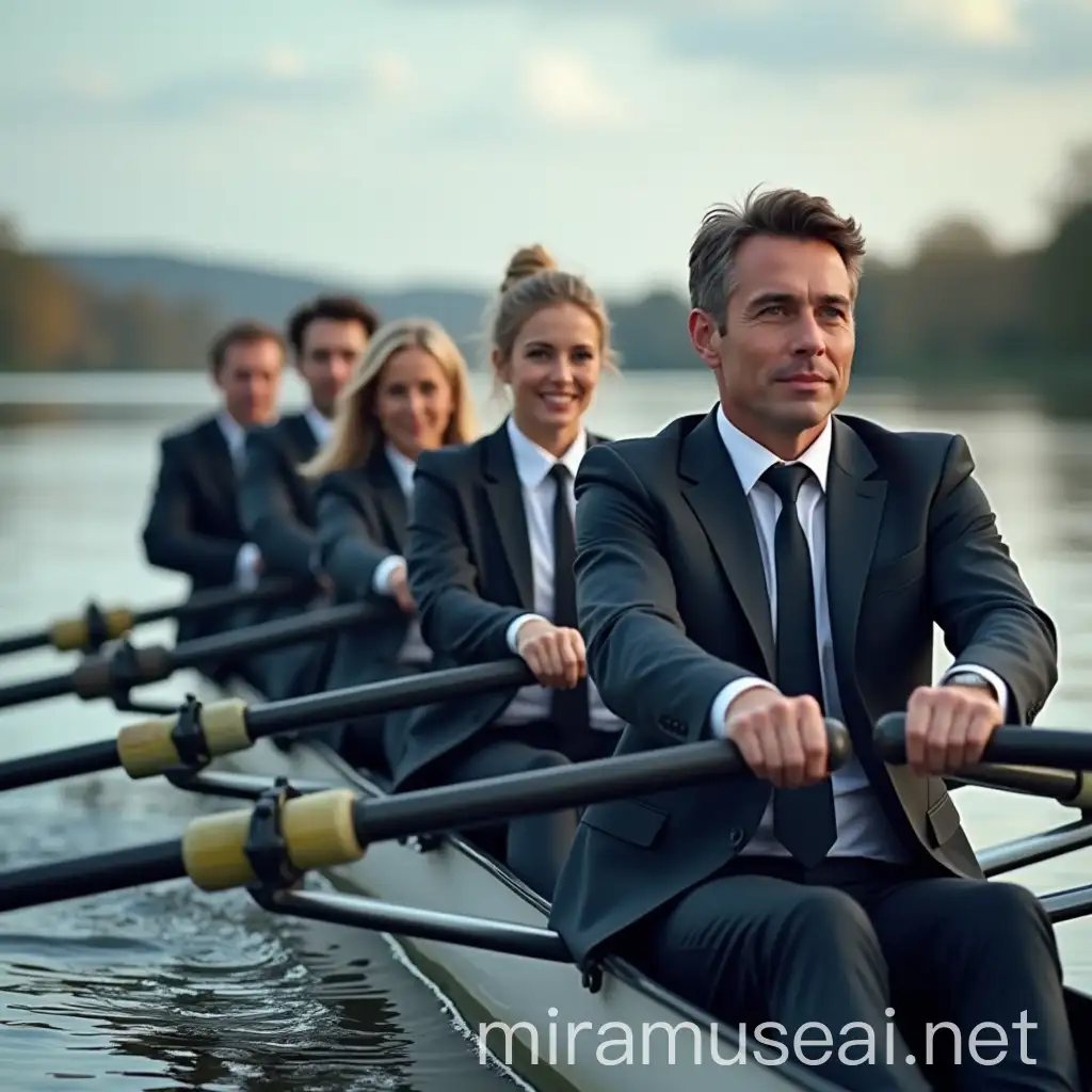 Competitive Business Team Rowing Challenge for Victory