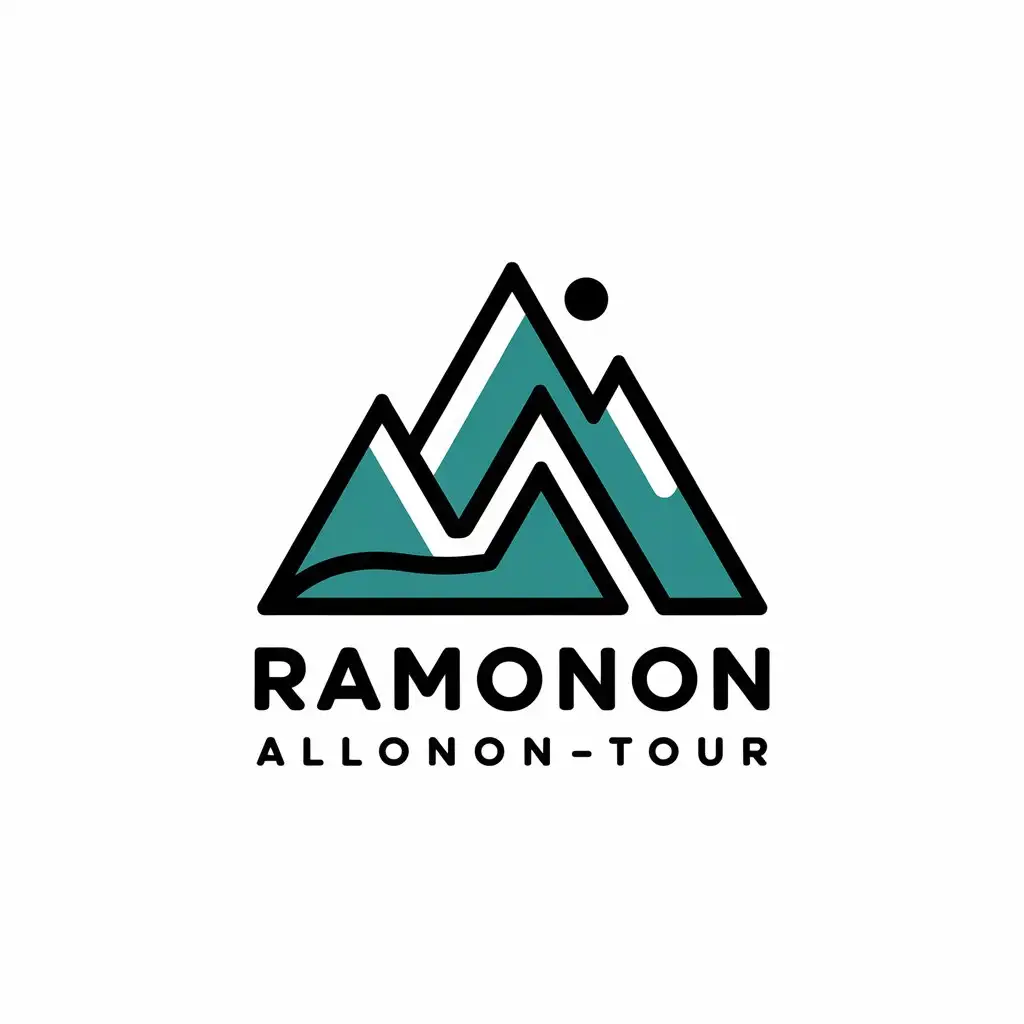 a vector logo design,with the text "RAMONON_ALLONONTOUR", main symbol:Mountains,complex,be used in tourism industry,clear background