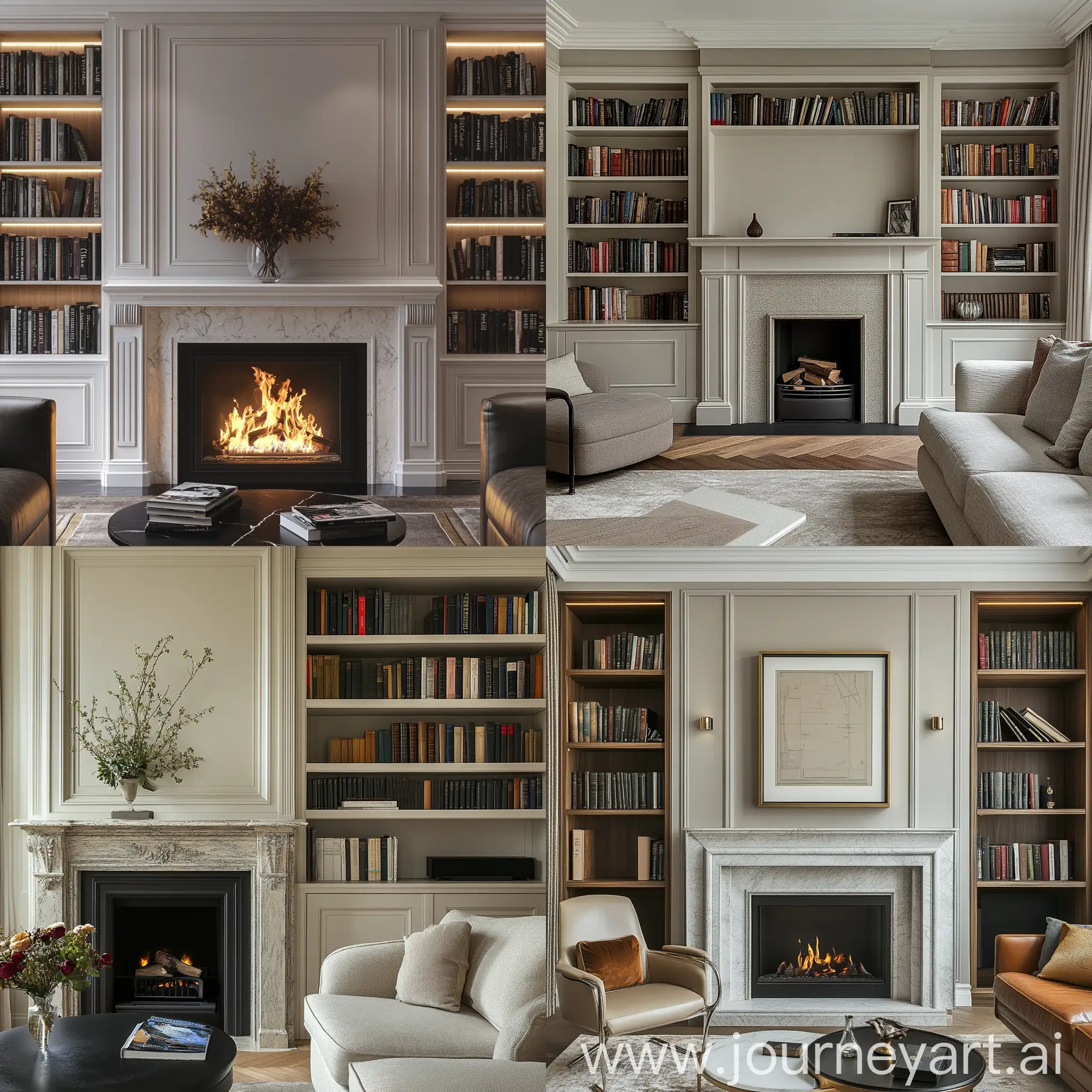 Contemporary-Classic-Style-Fireplace-with-Bookcases