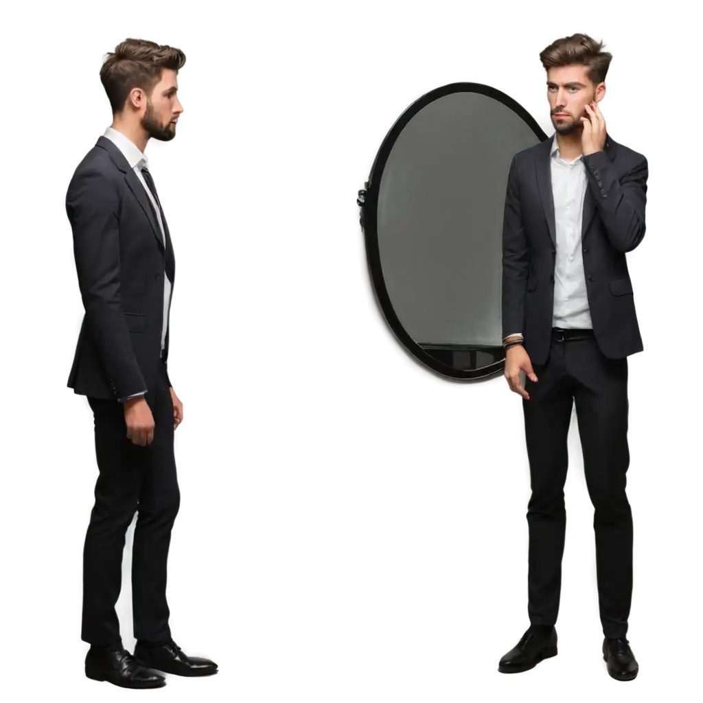 Gloomy-Cartoon-Man-in-Front-of-a-Mirror-HighQuality-PNG-Image