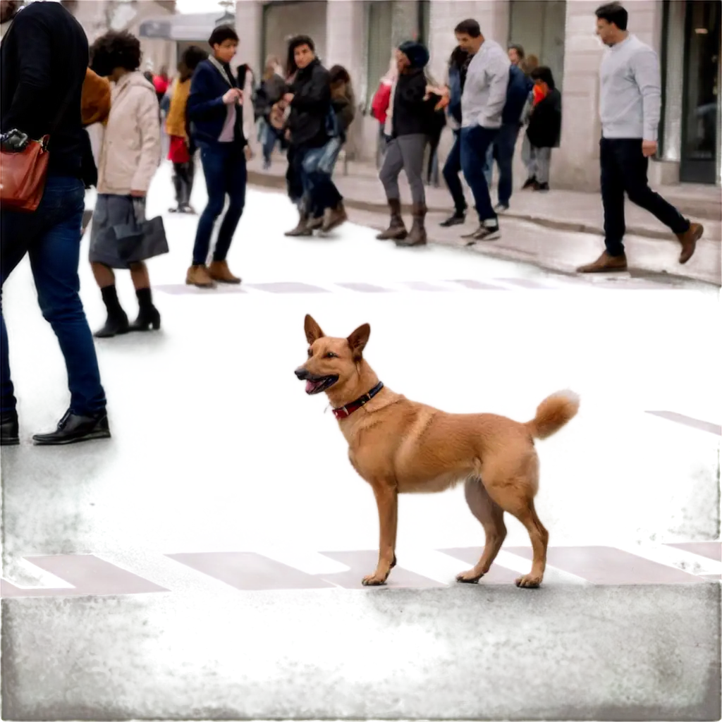 Dog-Crossing-Road-in-a-Crowded-City-HighQuality-PNG-Image-for-Versatile-Use