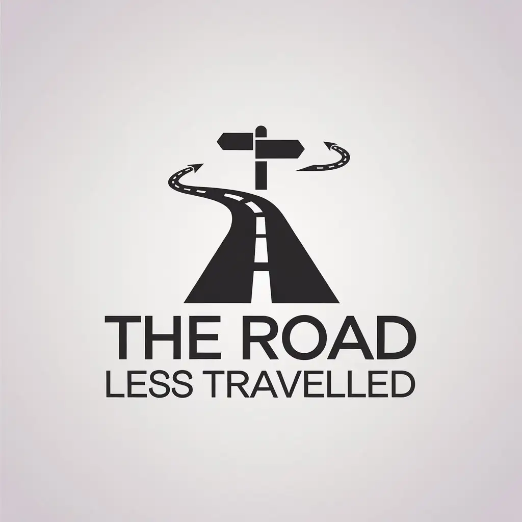 LOGO Design for The Road Less Travelled Minimalistic Forked Road with CrossShaped Signpost