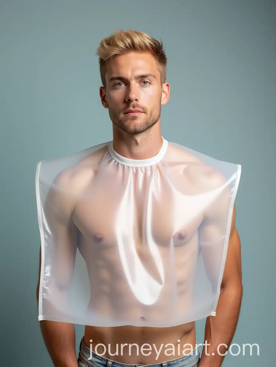 Full-Body-Man-Standing-in-Transparent-Plastic-Bib