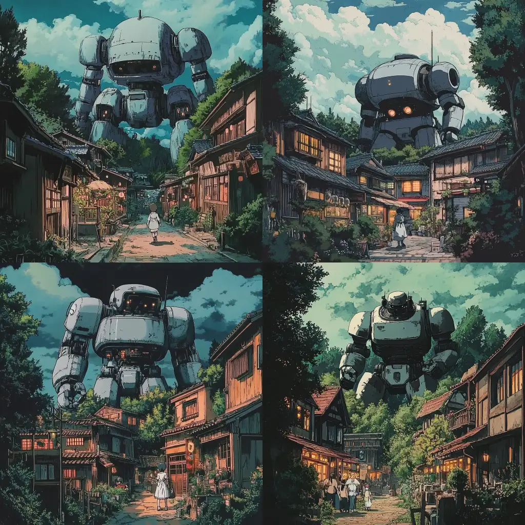 1990s-Anime-Ghibli-Style-Robot-Overlooking-Small-Town