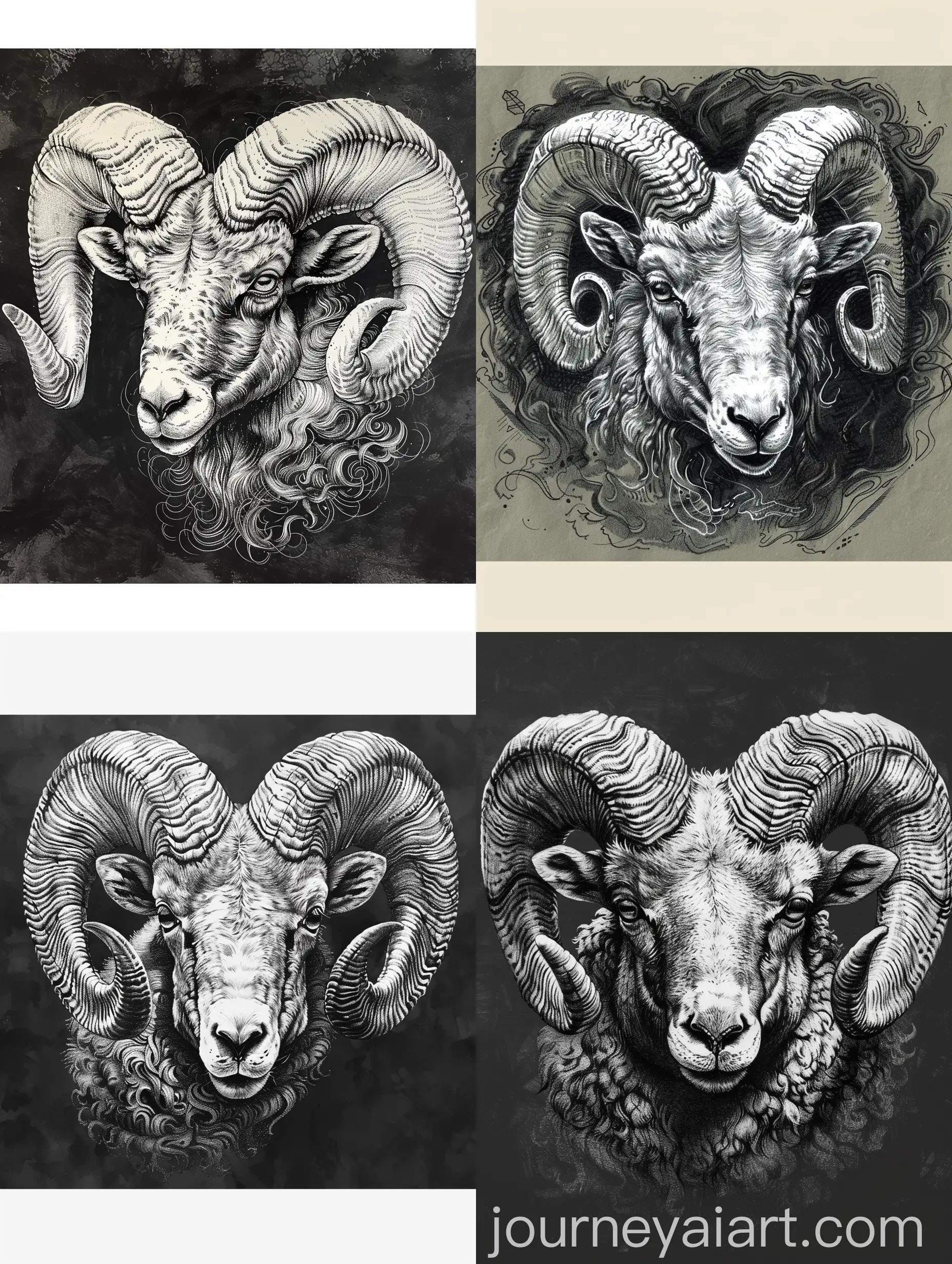 Detailed-Pencil-Sketch-of-Aries-Ram-on-Dark-Background