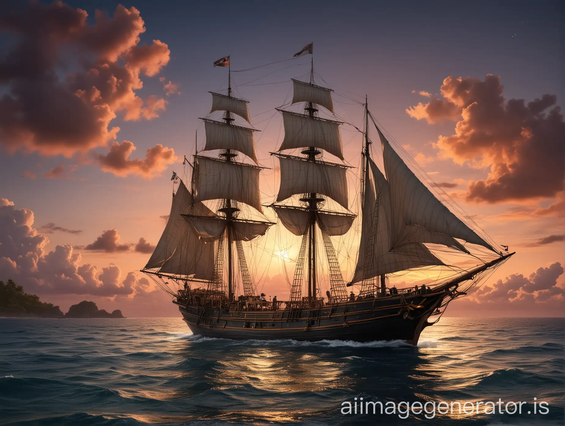 Luxurious-Rum-Running-Schooner-Sailing-in-Caribbean-Dusk