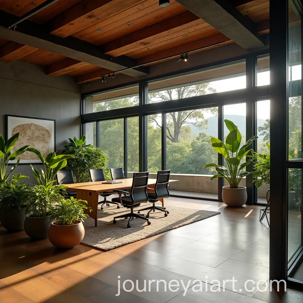 Modern-Office-Design-with-Wood-Steel-Glass-and-Plants