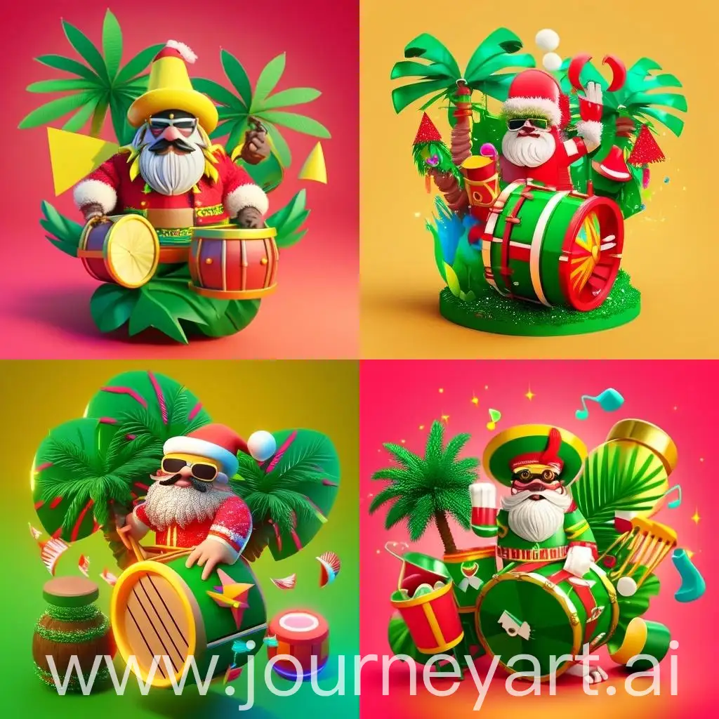 3D-Christmas-Icon-with-Santa-Claus-Featuring-Brazilian-Cultural-Elements-and-Tropical-Vibes