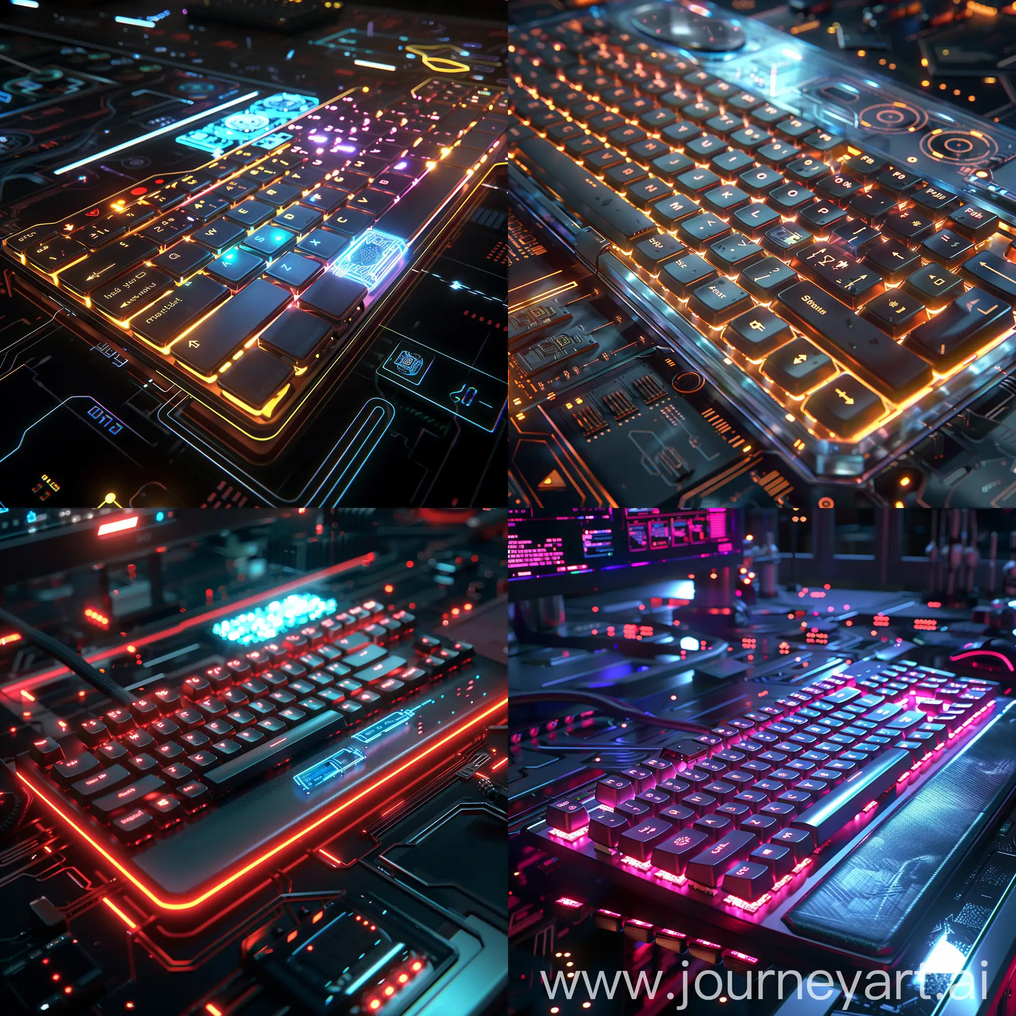 Futuristic-Cyberpunk-Keyboard-with-Illuminated-Neon-Keys-and-Holographic-Display