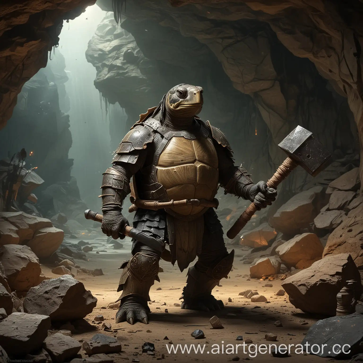 Knightly-Turtle-with-Hammer-in-Cave