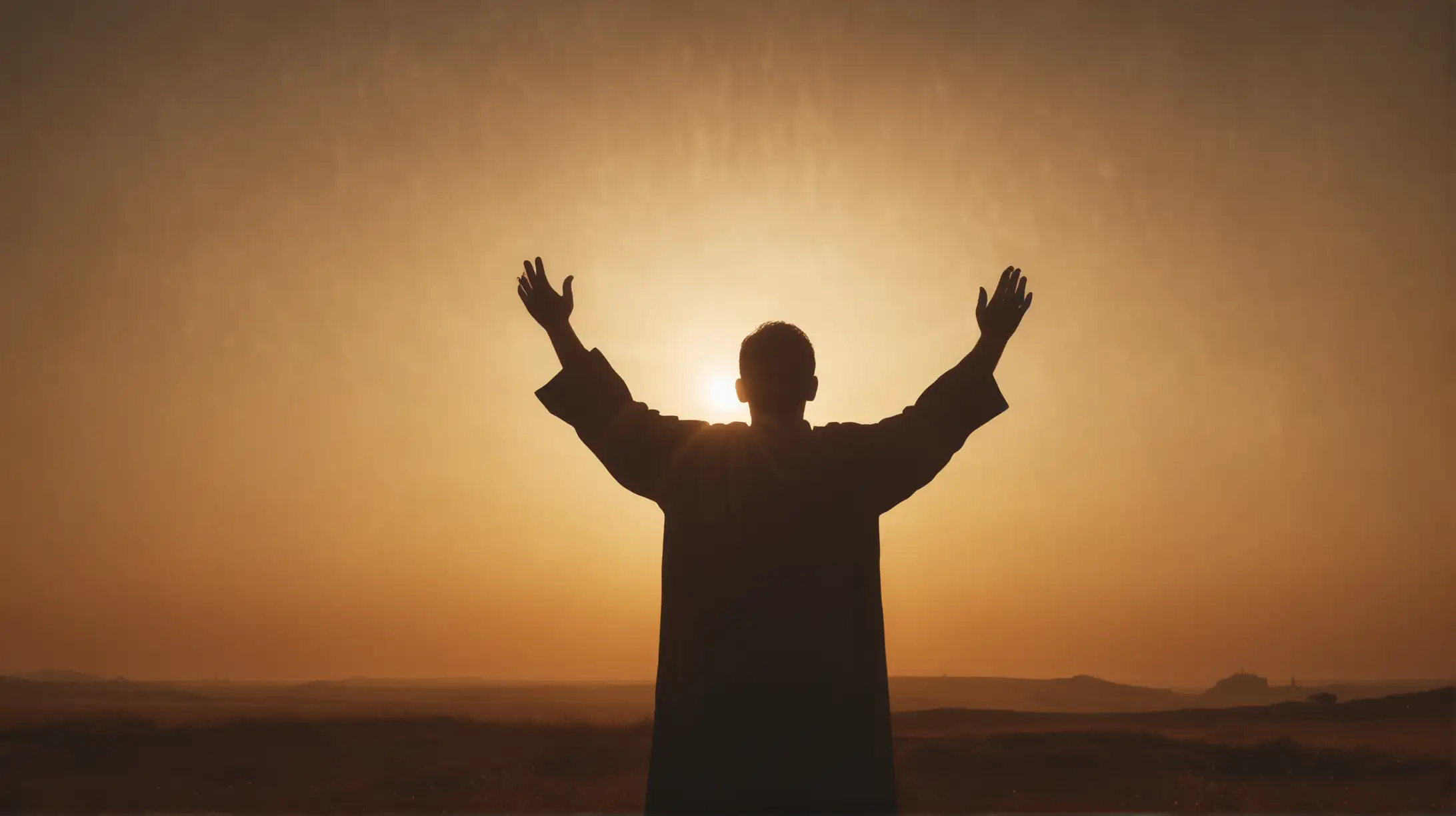 Silhouette of a Man Worshipping with Raised Hands in Biblical Era