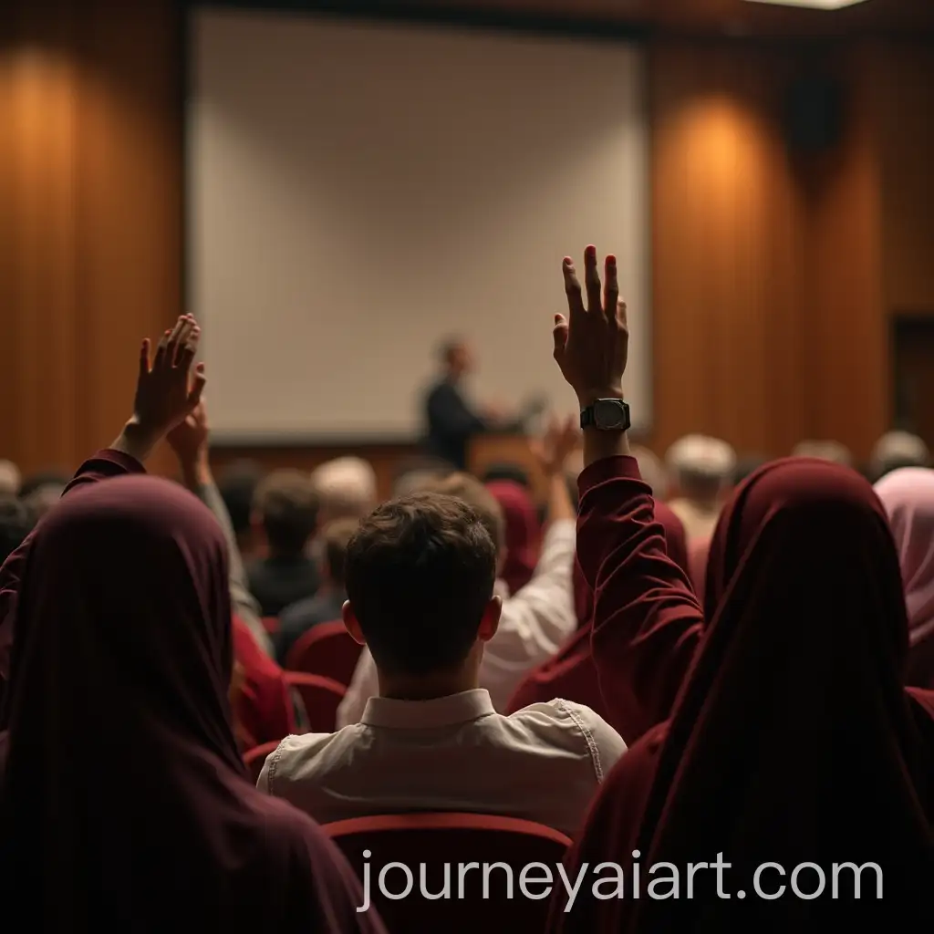 Arab-People-Attending-Seminar-Raising-Hands-to-Ask-Questions-in-Large-Conference-Room