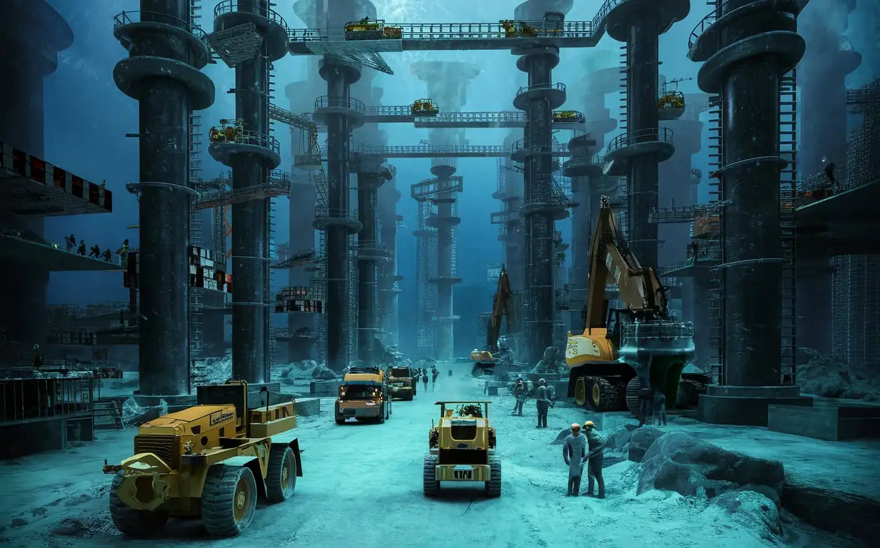 Underwater City Construction Foundation of a Futuristic Metropolis